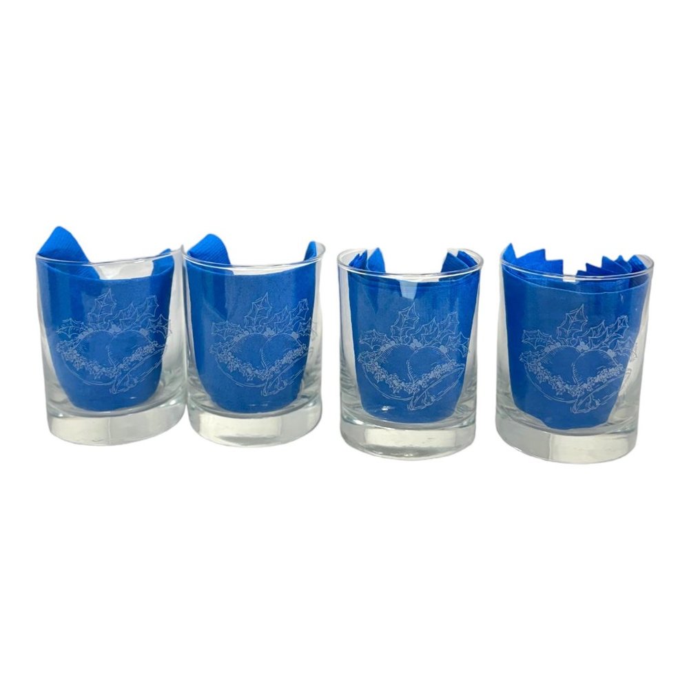 Coca-Cola Seasons Greetings Vintage Bells & Holly Rocks Glasses Set of 4 - Picture 2 of 7